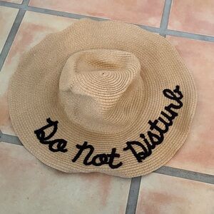 Tan Straw Sun Hat with Black Embroidery
